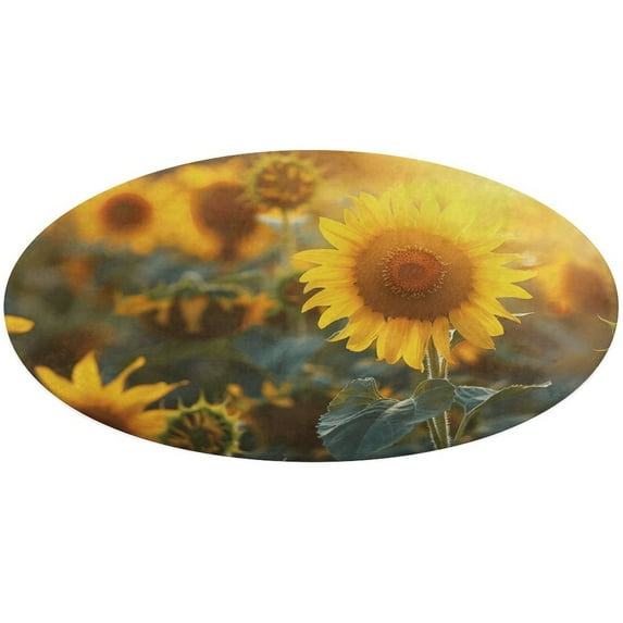 Sunflower Washable Round Rug -Circle Area Rugs for Nursery Bedroom, Vintage Non Slip Non Shedding Low Pile Carpet for Living Room Coffee Table Entryway