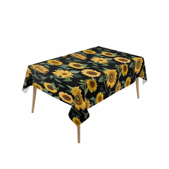 Sunflower Watercolor Table Cloth, Waterproof Tablecloth for Rectangle Tables, Spring Botanical Garden Flowers Reusable Washable Fabric Table Cover for Restaurant Kitchen Dining Tables 54"x108"