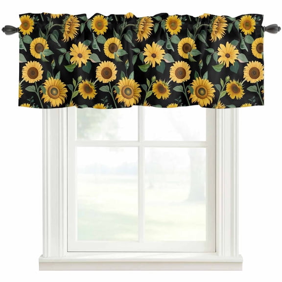 Sunflower Watercolor Valances for Windows Farmhouse Kitchen Curtains Valances Rod Pocket Valance Curtains for Windows Spring Botanical Garden Flowers Window Valances for Bathroom Bedroom 42"x12"