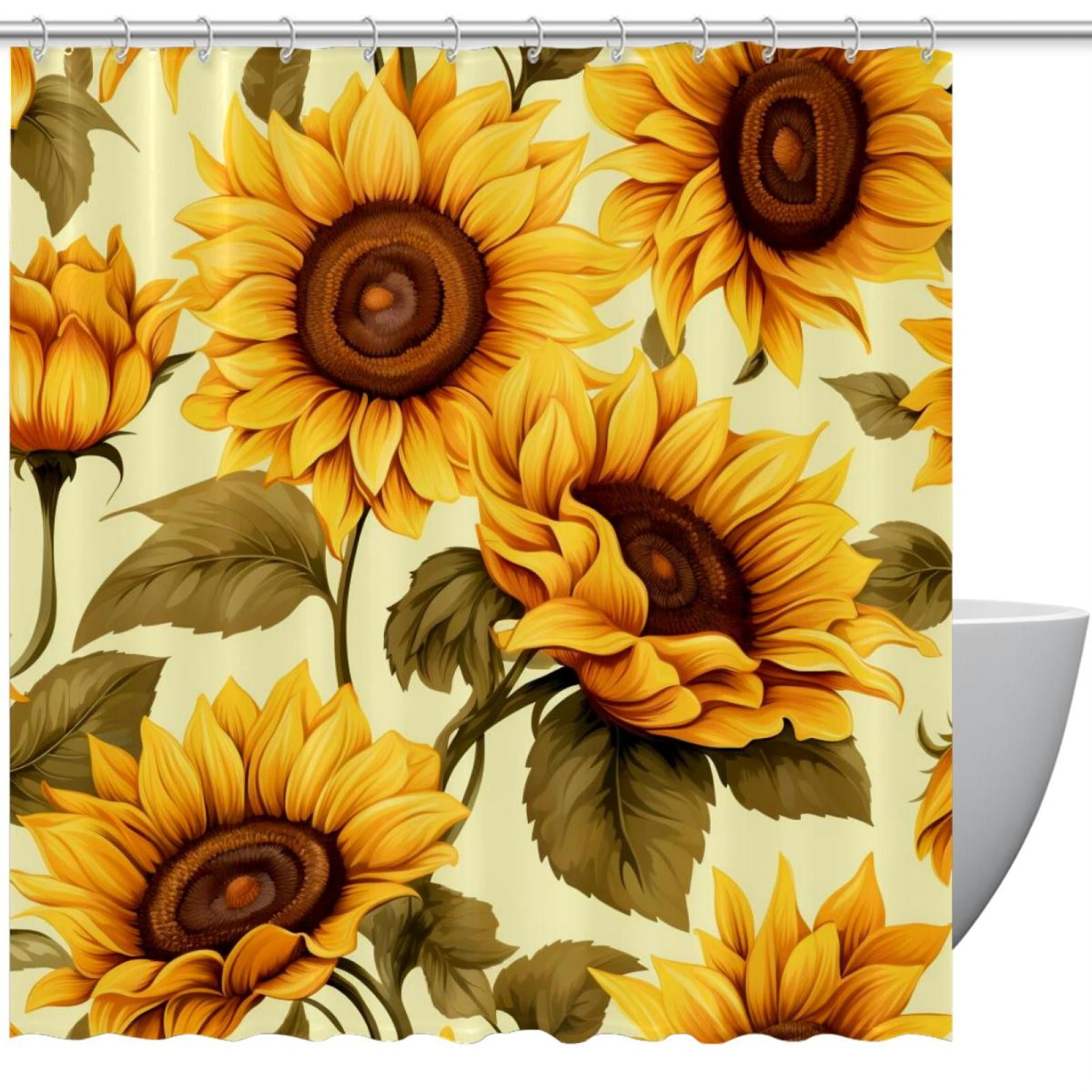 Sunflower Waterproof Bathroom Decoration Shower Curtain Set with Hook ...