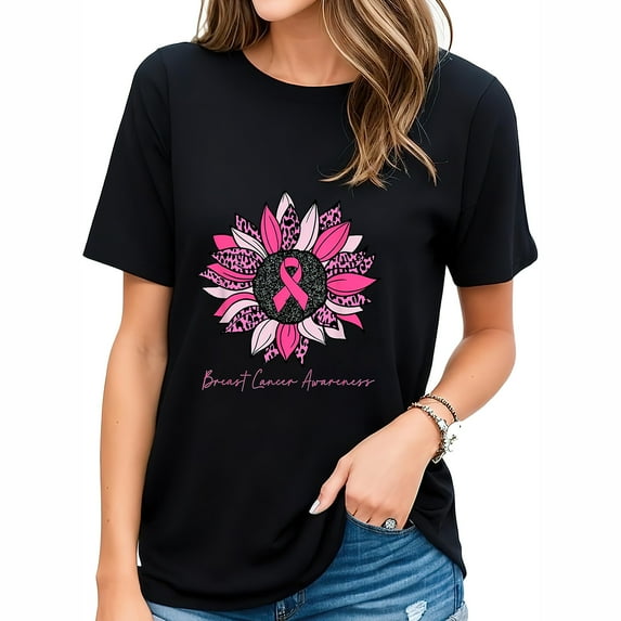 Sunflower Wear Pink Breast Cancer Awareness Women Warrior T Shirt Black 2X-Large