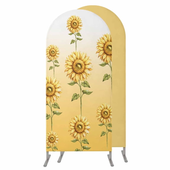 Sunflower Wedding Arch Cover, Stretchy Spandex Arch Backdrop Stand Covers 4 FT, Watercolor Yellow Flower Gradient Plant Round Top Arched Backdrop Cover for Birthday Party Ceremony Baby Shower Event