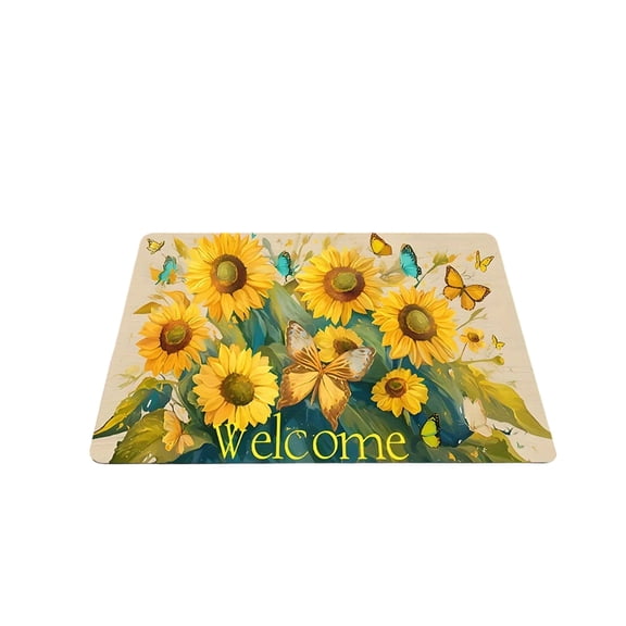 Sunflower Welcome Door Mat, 35X23 Inch Non-Slip Front Doormat for Indoor, Low Profile Entrance Rug Summer Home Gift