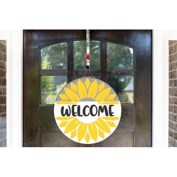 Sunflower with Welcome Entryway Decor for Wall - Inspirational Quotes for Door Porch Church - Matte Removable Vinyl Sticker for Home - Vinyl Wall Art Lettering, 12x12-Inch, Black/Yellow