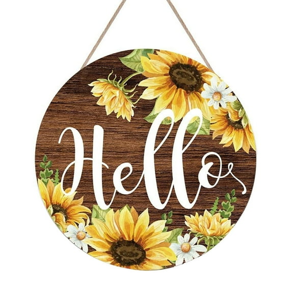 Sunflower Welcome Sign Front Door, Farmhouse Porch Sunflower Wreath, round Wooden Hanging Sign for Home Decor