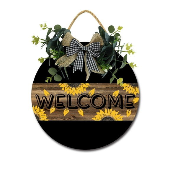 Sunflower Welcome Sign Front Door Porch Decorations, Round Rustic Wood Hanging Sign for Farmhouse Porch Outdoor Home Holiday Front Door Sign Decor