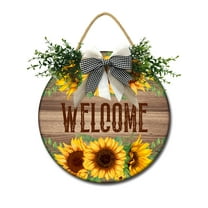 Sunflower Welcome Sign Front Door Porch Decorations, Round Rustic Wood Hanging Sign for Farmhouse Porch Outdoor Home Holiday Front Door Sign Decor