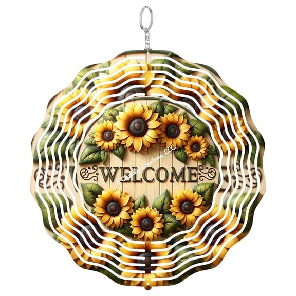 Sunflower Welcome Summer 3D Wind Spinner Bright Floral Yellow Outdoor Decor