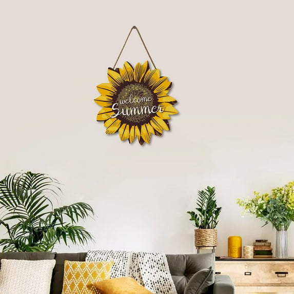Sunflower Welcome Summer Wood Door Hanger 12 Inch Large Wooden Flower Sign Inspirational Wall Porch Art Summer Fall Front Door Wreath Hanging for Bedroom Living Room Indoor Outdoor Kitchen Home Decor