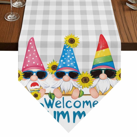 Dwarf Sunflower Table Runner for Dining Room, Welcome Summer Cotton Linen Dining Table Runner Tablecloth Dresser Scarves for Kitchen Cafe 13x108 Inches Long