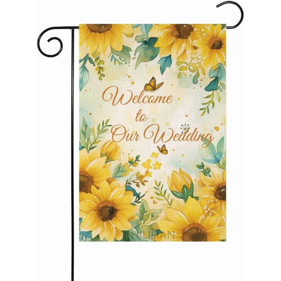 Sunflower Welcome Wedding Garden Flag Double Sided 12 x 18 Inch Butterfly Farmhouse Yard Outdoor Decoration