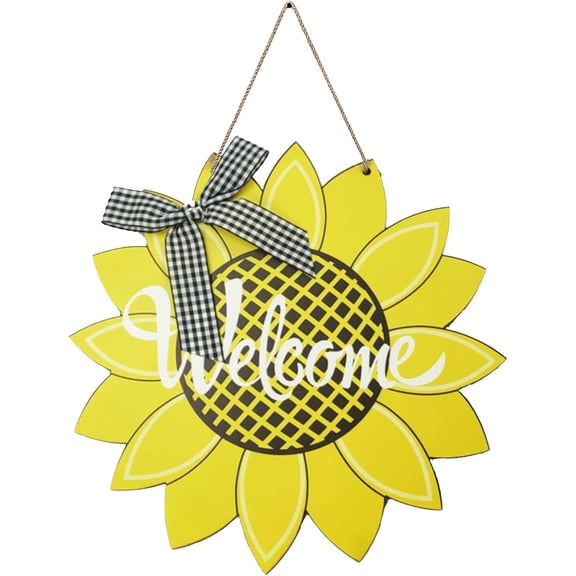 Sunflower Welcome Wood Sign Printed Wood Plaque Sign Plank Rustic Farmhouse Wall Art Hanging Decorations for Entryway Home Housewarming Bedroom Livingroom Outdoor Porch Yard Patio 11.2inch Yellow
