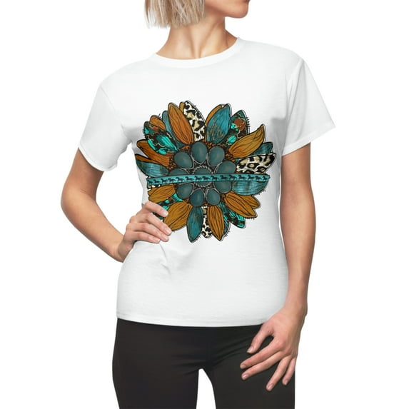 Sunflower Western Horse White Women's AOP Cut & Sew Tee