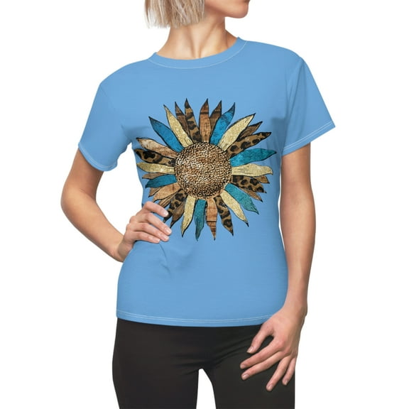 Sunflower Western Light Blue Women's AOP Cut & Sew Tee