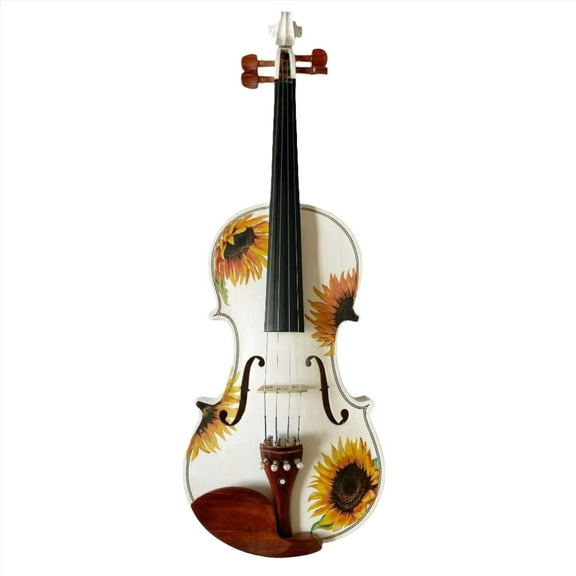 Sunflower White Glitter Violin Outfit w white carbon fiber bow case rosin strings pearl fine tuners set up