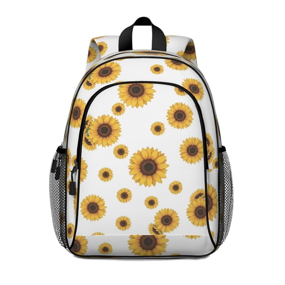 Sunflower White Pattern Backpack for School, Cute School Bag with Adjustable Shoulder Straps and Padded Back, 15"x11.42"x5.5"