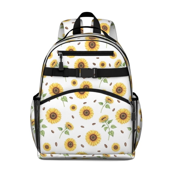 Sunflower White Pattern Cute School Backpack Bag for School with Padded Back and Adjustable Shoulder Straps 15.25"x11.5"x5.25"