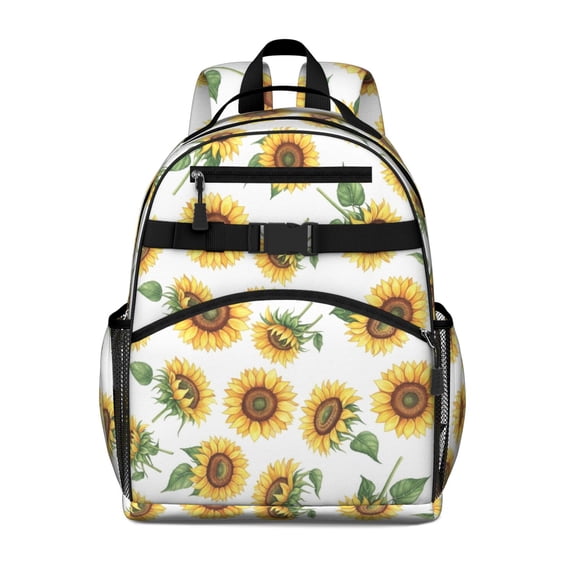 Sunflower White Pattern Cute School Backpack Bag for School with Padded Back and Adjustable Shoulder Straps 15.25"x11.5"x5.25"