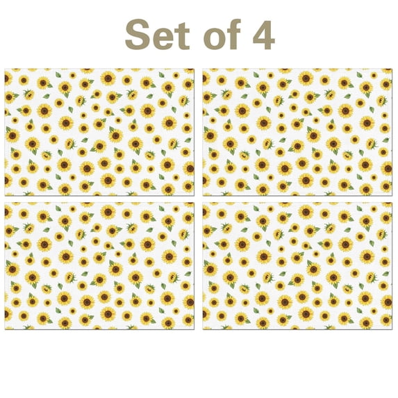 Witite Pattern Sunflower White Pattern Linen-look Placemats Set Of 4, Farmhouse Table ...