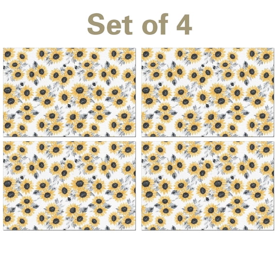 Sunflower White Pattern Linen-look Placemats Set Of 4, Farmhouse Table ...