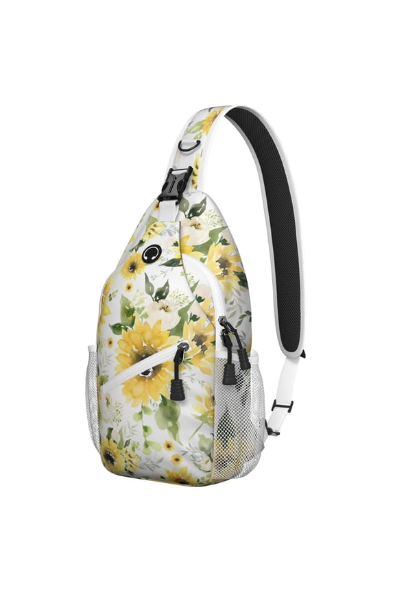 Sunflower Wildflower Bloom Sling Backpack for Women, Boho Floral Crossbody Shoulder Bag with Yellow Country Pattern, Rustic Aesthetic Daypack