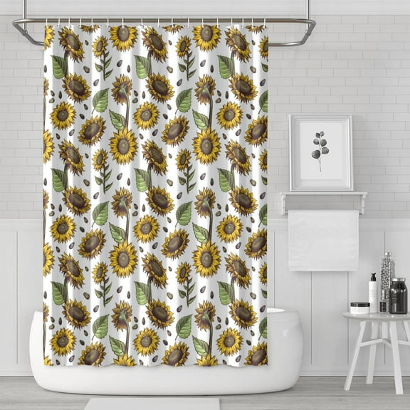 Sunflower Wildflower Boho Shower Curtain 72x72 for Bathroom, Yellow Floral Bee Butterfly Pattern, Quick-Dry Rustic Polyester with Hooks, Country Farmhouse Vintage Style
