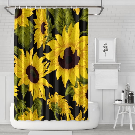 Sunflower Wildflower Shower Curtain, Floral Watercolor Artistic Waterproof Bathroom Curtain 72x72 Inch