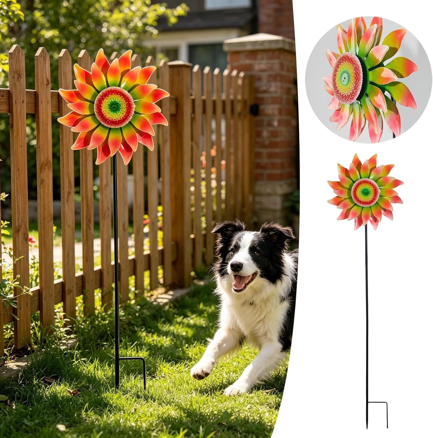 48" Metal Pinwheel Wind Sculpture with Stake, 360° Rotating Windmill Yard Art, Sunflower Wind Spinners for Outdoor, Kinetic Wind Sculptures for Garden Lawn Backyard Patio Decoration(Q)
