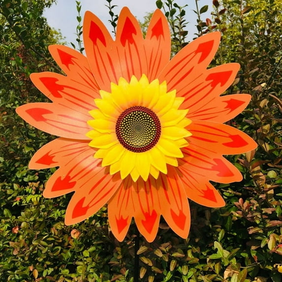 Sunflower Windmill, Outdoor Pinwheels for Yard Rainbow Sunflower Flower Windmill Decoration, Shiny Spinners Lawn Ornaments