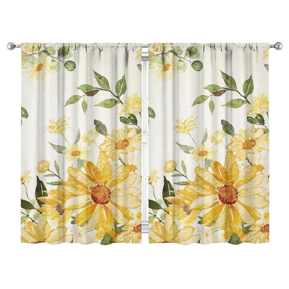 Sunflower Window Curtains 52x84 Inch Rod Pocket Blackout Drapes 2 Panels, Cheerful Floral Panels for Bedroom or Dining Area