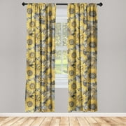 Sunflower Window Curtains, Vintage Design Summer Flowers Botanical Concept Floral Rustic Pattern, Lightweight Decor 2-Panel Set with Rod Pocket, Pair of - 28"x63", Earth Yellow and Grey, by Ambesonne