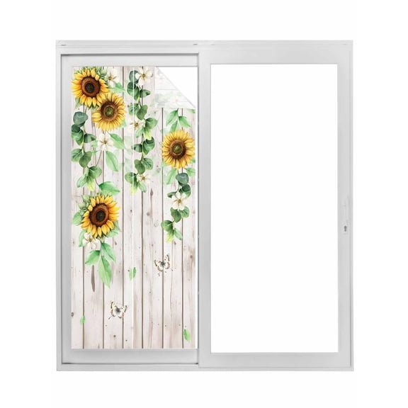 Sunflower Window Privacy Film, Green Botanical Summer Spring Vintage Static Cling UV Sun Blocking Tint Film Heat Control Windows Films for Bedroom Bathroom, Window Stickers 29.5"x78.7"