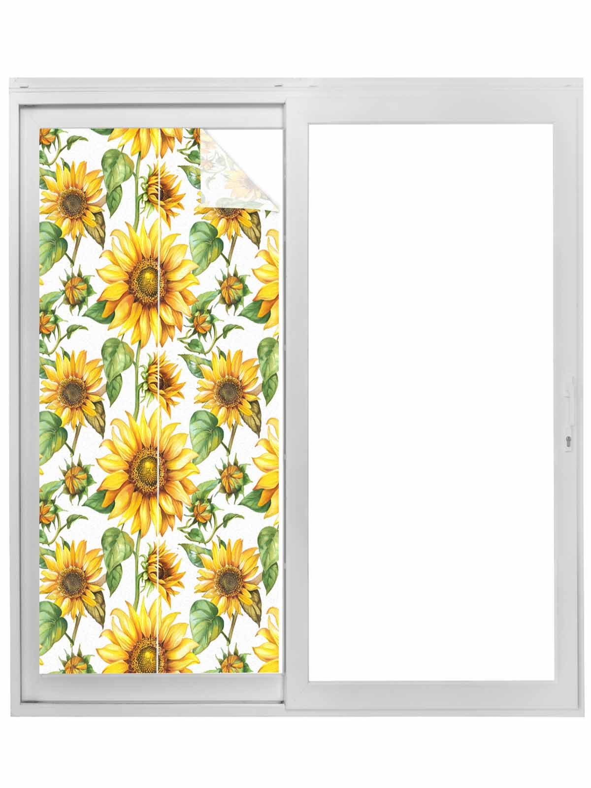 Sunflower Window Privacy Film, Yellow Green Botanical Summer Rustic ...