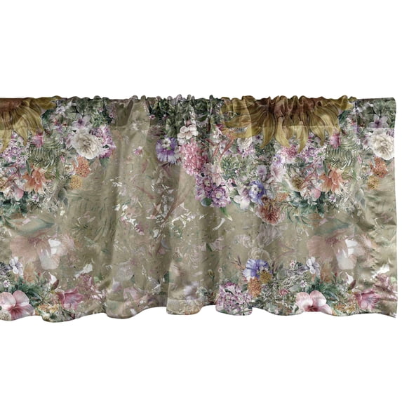 Sunflower Window Valance, Blooming Big Flower Petal on Spring Blossoming Exotic Flowers, Curtain Valance for Kitchen Bedroom with Rod Pocket, 54" X 18", Slate Brown Fawn and Caramel, by Ambesonne