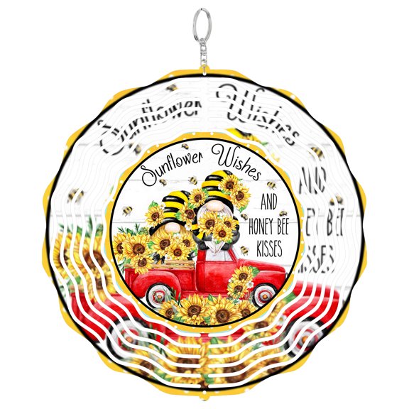 Sunflower Wishes Gnome Bee 3D Wind Spinner Stainless Steel Kinetic Art Bright Summer Decor 10 Inch