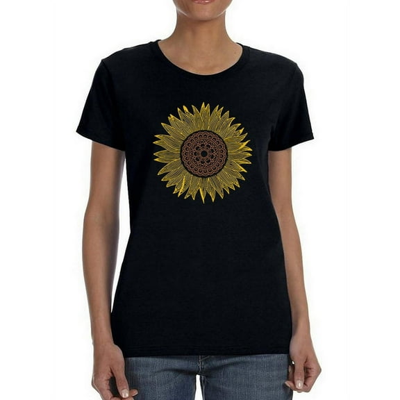 Sunflower With Mandala Center Women T-Shirt, Female Medium