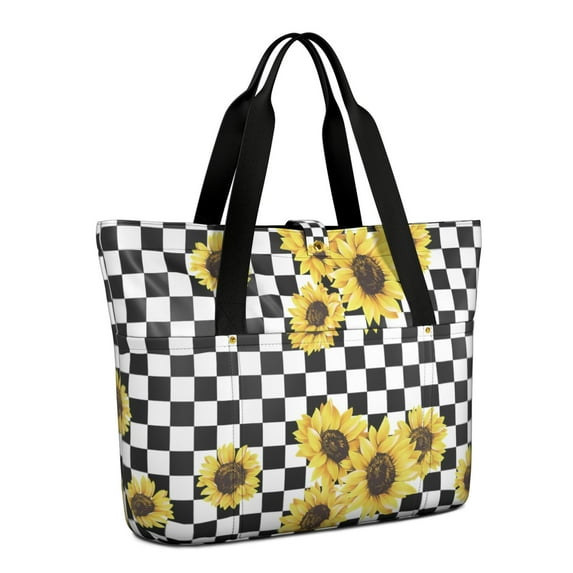 Sunflower Women's Large Foldable Tote Bag with Zipper - 20L Travel Carryall Shoulder Bag Weekender Handbag for School, Work, Gym, Shopping - Fits 15.6" Laptop, Folds Into Pouch