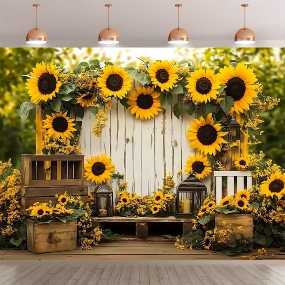 Sunflower Wood Backdrops Garden Sunflower Bridal Shower Photography Background Rustic White Wooden Board Yellow Sunflower Wedding Baby Shower Birthday Party Decorations Banner Photo Booth Props
