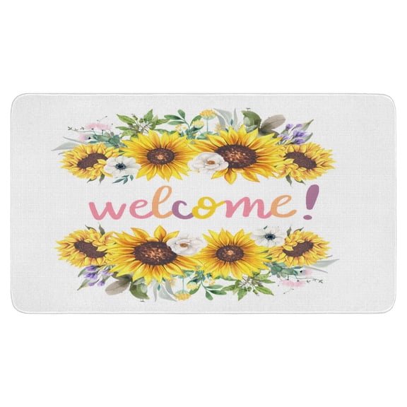 Sunflower Wood Garland (2) Door Mat 30 X 17 Inch Welcome Doormat Indoor Outdoor Entrance Floor Mat Non Slip Spring Summer Decor Rubber Mats