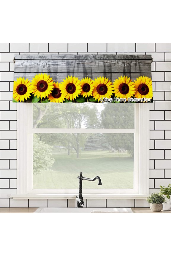 Sunflower Wood Pattern Print Design Polyester Rod Pocket kitchen Valances Curtains for windows 54x18 inch