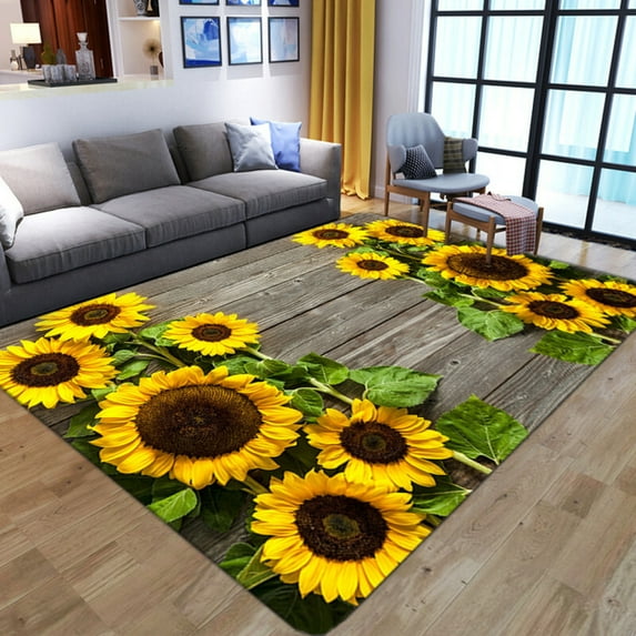 Sunflower On Wooden Board Non Slip Mat Area Rug Runners Floor Carpet For Kitchen Bedroom Living Room Children'S Room Decoration,Farmhouse Decor 4' x 6'