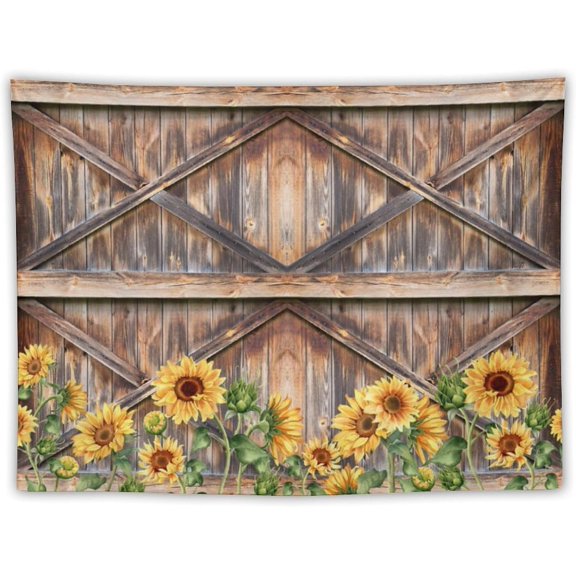 Sunflower Wooden Door Tapestry Vintage Rustic Farmhouse Wall Hanging for Kitchen Bedroom Dorm Living Room Decor 40 x 60 in