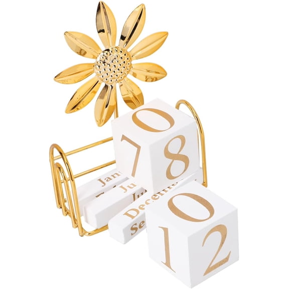 Sunflower Wooden Perpetual Calendar: Vintage Reusable Desk Block Calendar for Home Office Decor - Rustic Yearless Month Date Display Signs