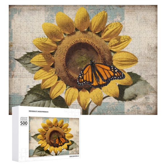 Sunflower Wooden Sign For Home Office Bedroom Kitchen Bathroom Wall Decor 500 PCS Funny Wood Puzzles Rustic Farmhouse Wooden Wall Art Decorative Sign New Home Gift 15"x20.5"
