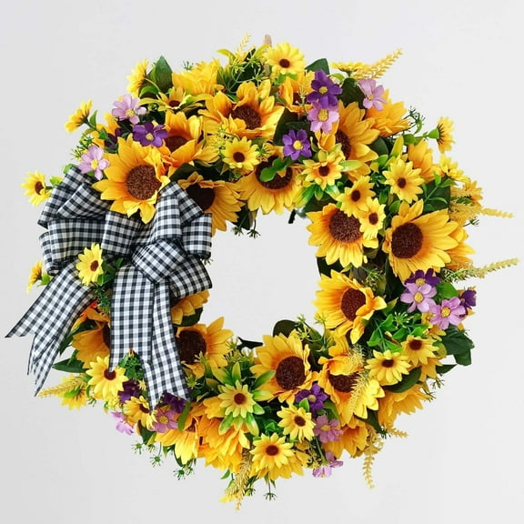 Sunflower Wreath - Artificial Sunflower Wreath for Front Door Handmade Flower Wreath with Bow Spring and Summer Door Wreath for Party Festival Wedding Decor - Sunflower Wreath*1