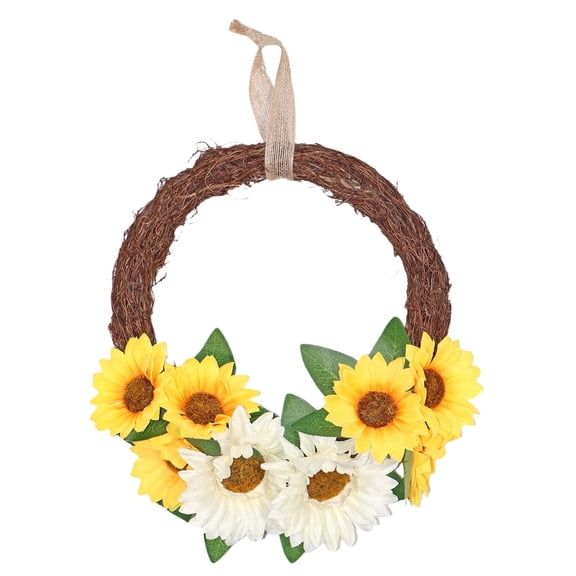 Sunflower Wreath for Front Door,14.96" Spring Summer Wreaths for Front Door Sunflower Decor,All Season Yellow White Daisy Flower Wreath for Indoor Outdoor Wall Porch Home Decorations