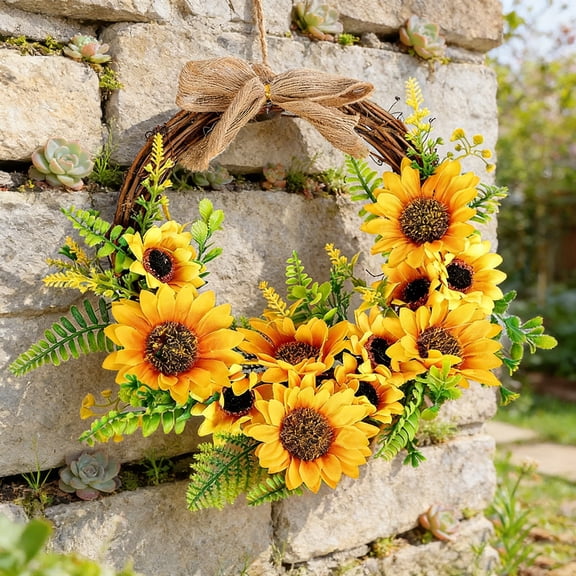 Sunflower Wreath for Front Door, Garden Wall Decor, Spring and Summer Welcome Hanging for Patio, Porch, and Outdoor Wall, Cheerful Artificial Sunflower Arrangement for Year-Round Joy