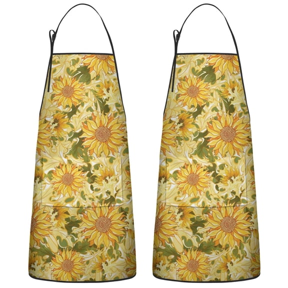 Sunflower Yellow Cooking Kitchen Aprons with Pocket Chef Aprons Waterproof Bib Aprons for Couple Bride Mrs Mr Cooking Aprons for Kitchen Cool BBQ Grilling (Set Of 2)