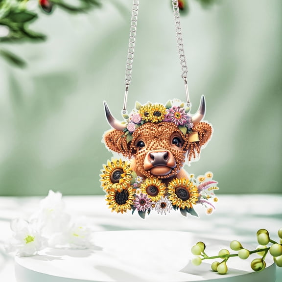 Sunflower Yellow Cow Diamond Art Painting Kit Pendant