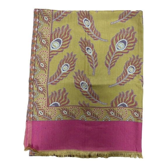 Sunflower Yellow Modal Scarves for Women Long Soft Wraps with Beautiful prints of Peacock Feathers Unique Accessory for Summer/Spring